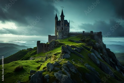 Echoes of Gothic Majesty: A Haunted Castle Amidst Desolation and Tempest photo