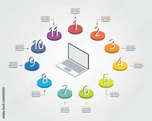 business plan work with laptop template for infographic for presentation for 11 element
