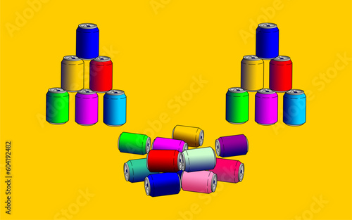 Colorful Soda cans illustration background piled up