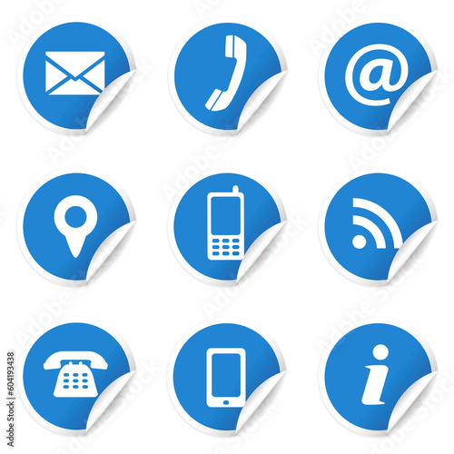 Web Contact Icons On Blue Labels