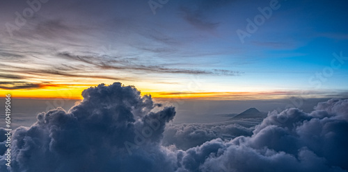 Acatenango volcano from Fire volcano in Antigua, Guatemala photo