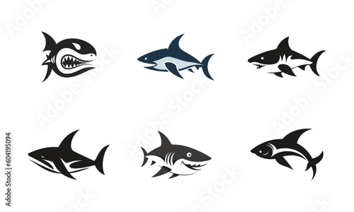 Set of shark logo design template. Vector illustration of a shark icon