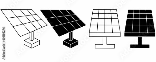 outline silhouette solar panel icon set isolated on white background