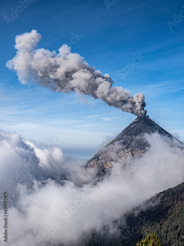 Acatenango volcano from Fire volcano in Antigua, Guatemala
