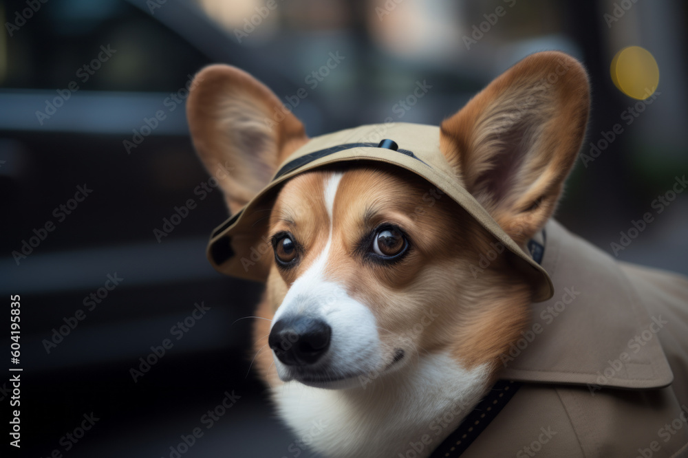 Corgi puppy detective. Creating using generative AI Corgi puppy detective. Creating using generative AI