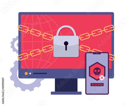 Ransomware Attack Computer and Digital Device for Cyber Crime Concept Illustration