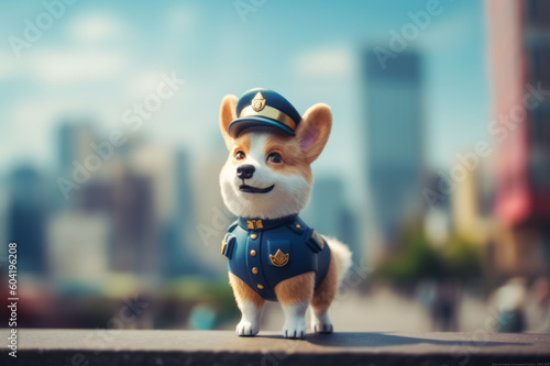 Corgi dog on duty guard the city. Generated ai