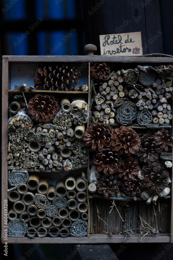 Insect hotel made of different materials for the conservation of insect biodiversity. Insect hotel made of different materials for the conservation of insect biodiversity.