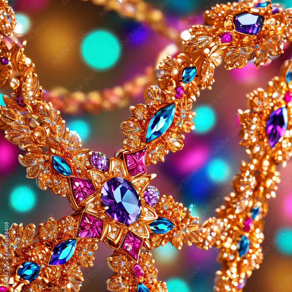 Gleaming jewels, shimmering crystals and dazzling reflections - luxury, glamour and elegance concept created with generative AI. Gleaming jewels, shimmering crystals and dazzling reflections - luxury, glamour and elegance concept created with generative AI.