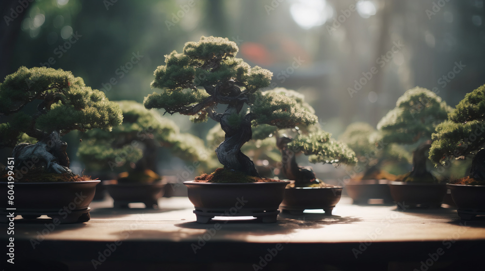 Bonsai Trees in a Garden Bonsai Trees in a Garden