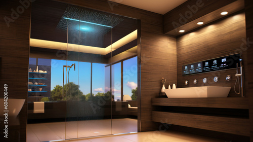Luxurious bathroom with smart shower system and automated temperature control © Vincent