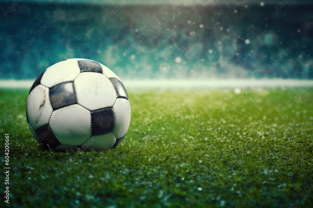 Soccer ball on soccer field  AI Generative