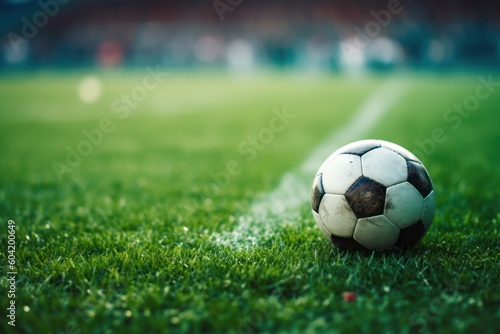 A Soccer ball on soccer field  AI Generative
