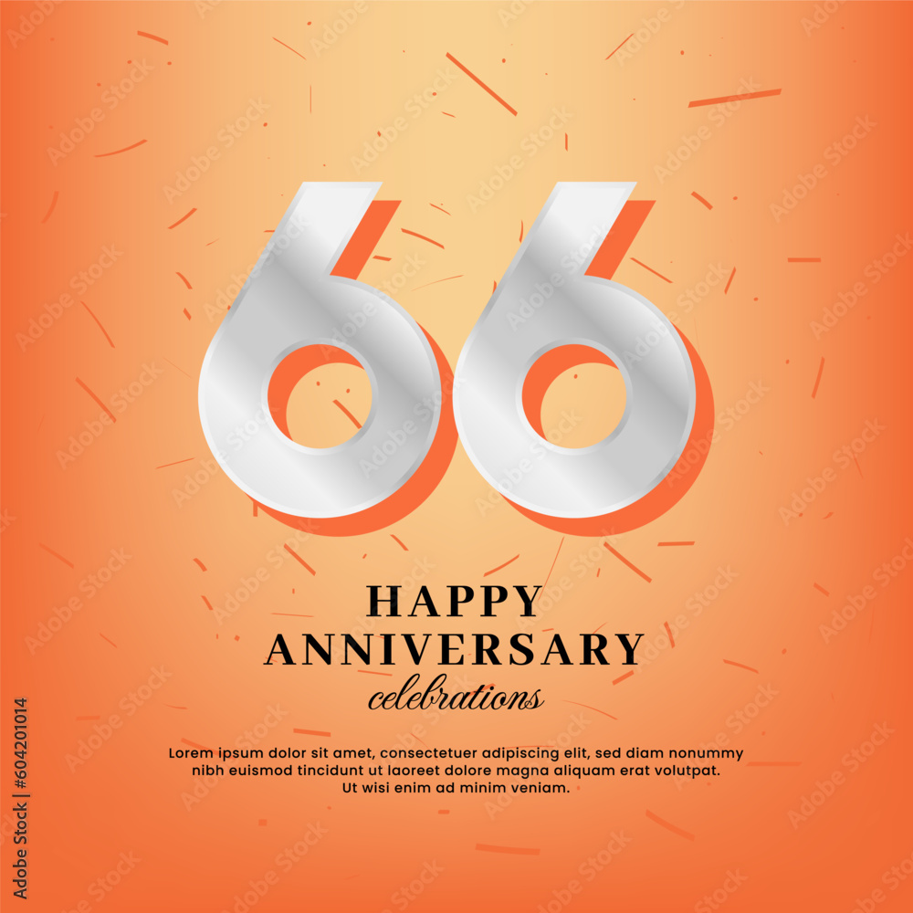 66th anniversary vector template with a white number and confetti ...