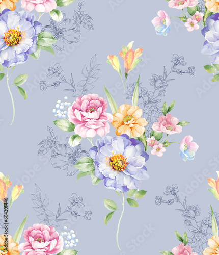 Classic Popular Flower Seamless pattern background.Perfect for wallpaper, fabric design, wrapping paper, surface textures, digital paper.
