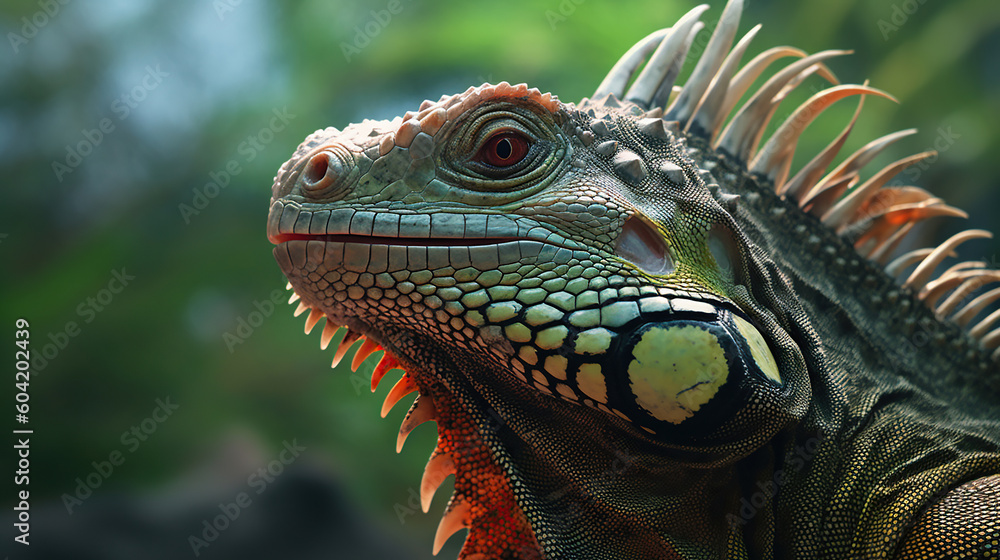 Obraz premium portrait of macro shot on iguana head. Generative Ai