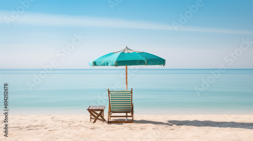 Solitude by the Shore  A Lone Beach Chair and Umbrella Against Turquoise Water  Generative AI