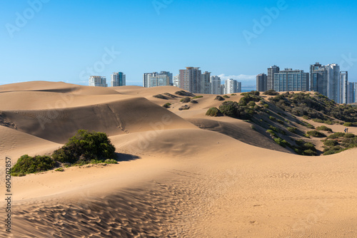 Sand dunes and residential high-rise buildings, Concon, Valparaiso Province, Valparaiso Region, Chile photo
