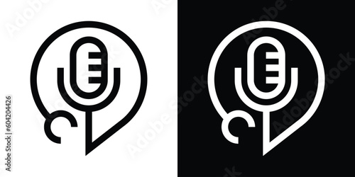 logo design talk doctor, microphone and stethoscope icon line vector illustration