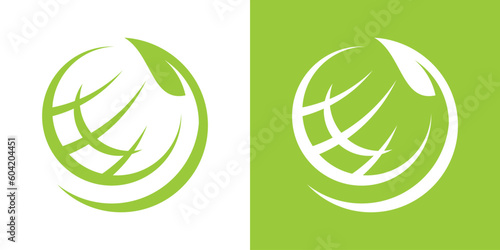logo design planet and leaf icon vector illustration
