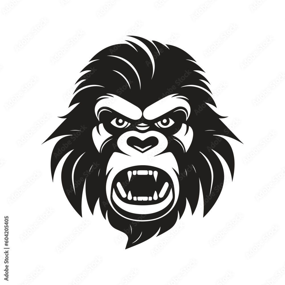 gorilla, vintage logo line art concept black and white color, hand drawn illustration