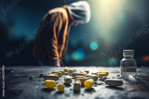 Drugs today's greatest human problem, social help, abandonment a helping hand, drug pills, dependency addiction, loneliness seclusion, marijuana, ecstasy cocaine LSD amphetamines heroin. Generative AI