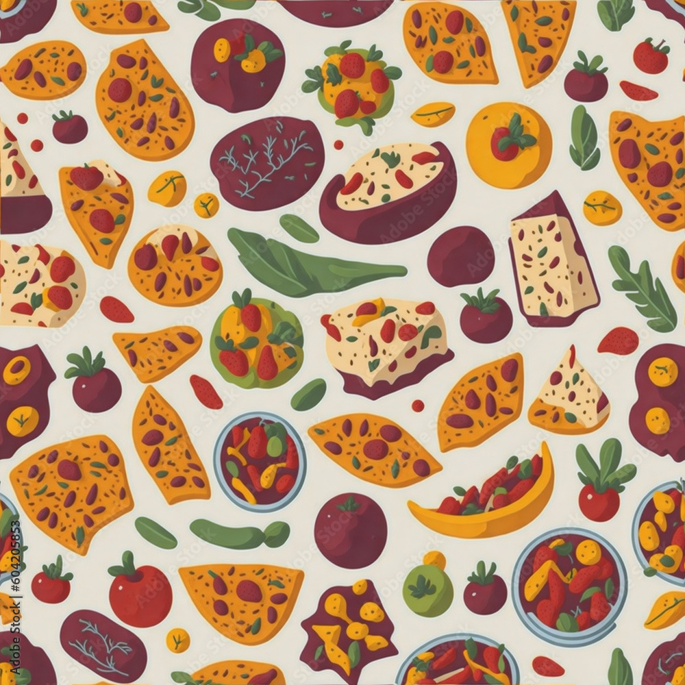 A vector pattern of food in a variety of colors,Generative IA
A vector pattern of food in a variety of colors,Generative IA