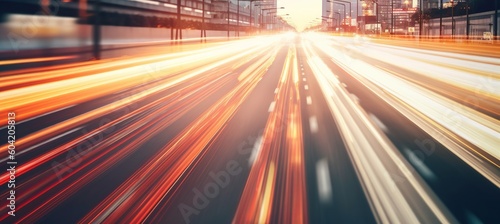City highway background. Fast speed light blurred effect. Generative AI © Hero Design