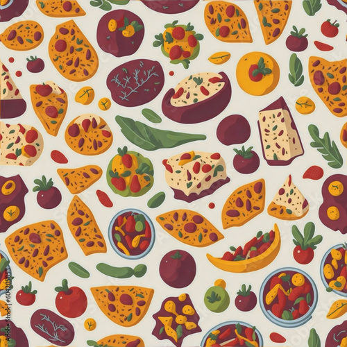 A vector pattern of food in a variety of colors,Generative IA 