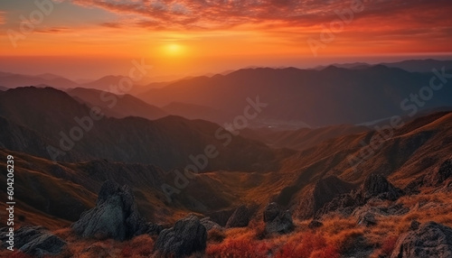 Majestic mountain range  tranquil sunset  beauty in nature generated by AI