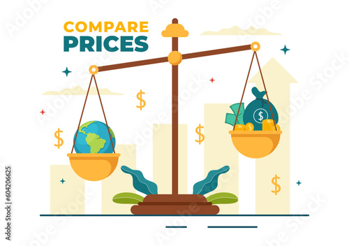 Compare Prices Vector Illustration of Inflation in Economy, Scales with Price and Value Goods in Flat Cartoon Hand Drawn Landing Page Templates