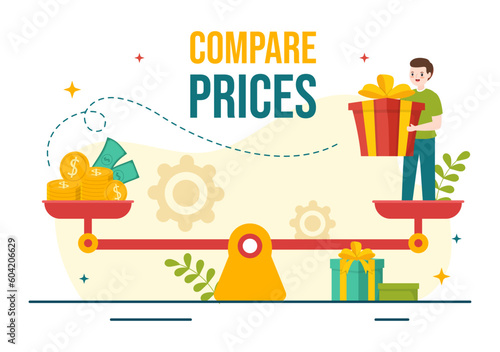 Compare Prices Vector Illustration of Inflation in Economy, Scales with Price and Value Goods in Flat Cartoon Hand Drawn Landing Page Templates