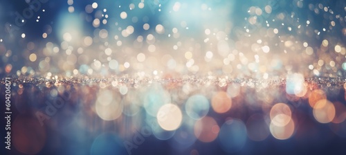 Abstract colorful light sparkle glare christmas bokeh background. Generative AI technology. 