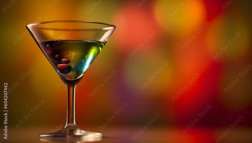 Crystal martini glass holds elegant gin cocktail with olive drop generated by AI Crystal martini glass holds elegant gin cocktail with olive drop generated by AI
