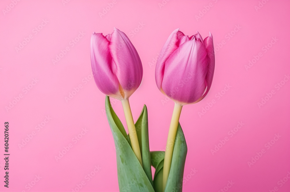 Pink Tulips On A Pink Background With Space For Text, I Pink Tulips On A Pink Background With Space For Text, I