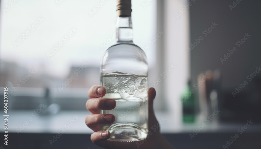 One person holding a bottle of purified water for refreshment generated by AI One person holding a bottle of purified water for refreshment generated by AI