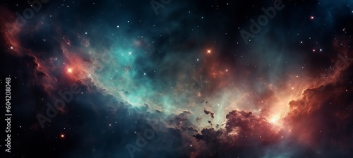 Space nebula cosmos galaxy background. Generative AI technology.