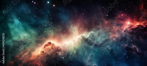 Nebula gas cosmos galaxy background. Generative AI technology.