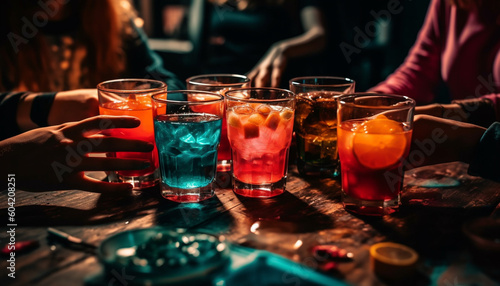 Men and women enjoy cocktails at the bar counter after work generated by AI photo