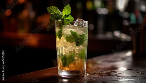 A refreshing mojito cocktail with mint leaf and citrus fruit generated by AI