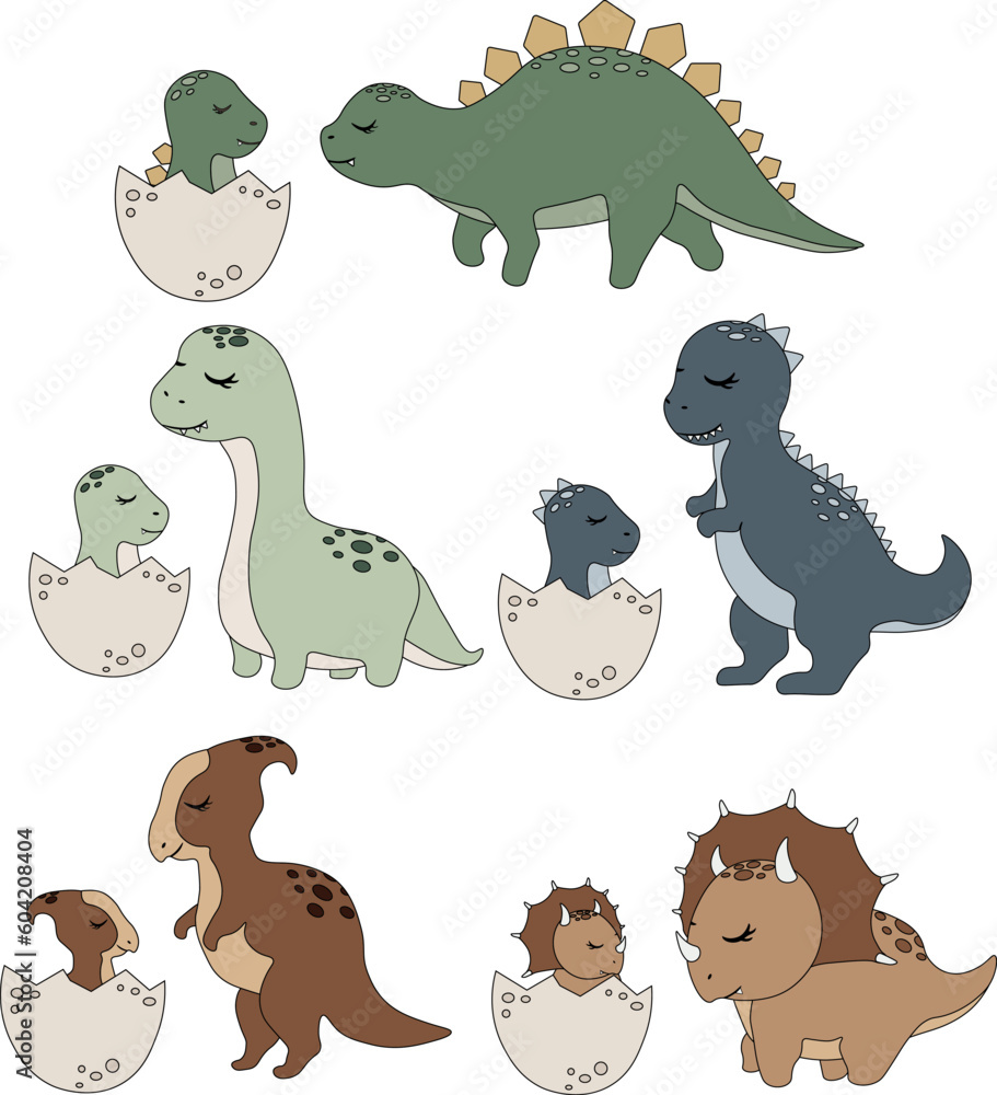 Vector set of Dinosaurs with baby isolated on white background. Vector set of Dinosaurs with baby isolated on white background.