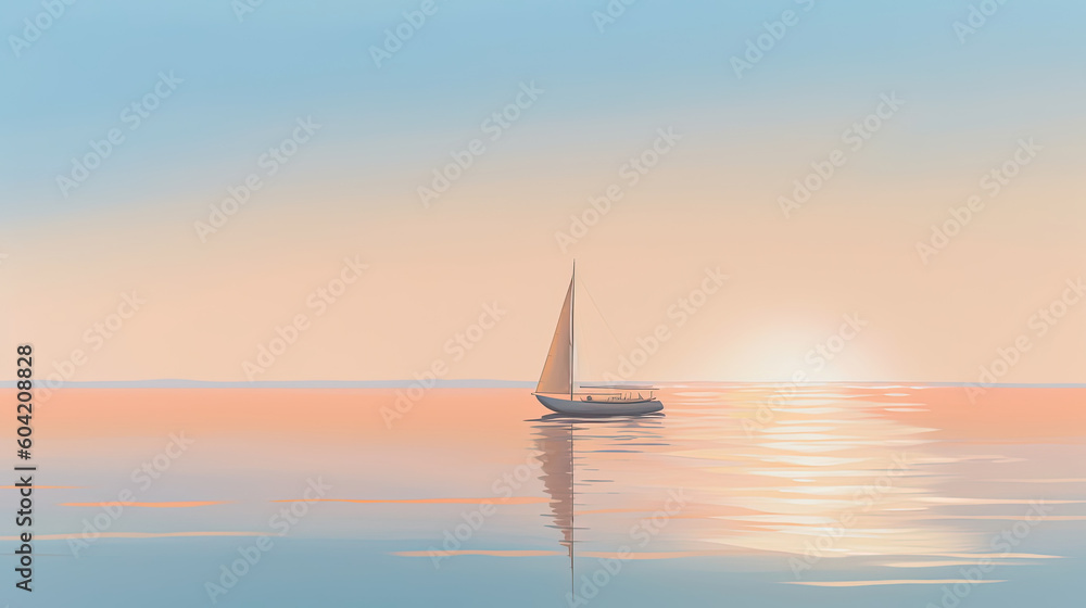 Fototapeta premium A reflective evening scene of a ship