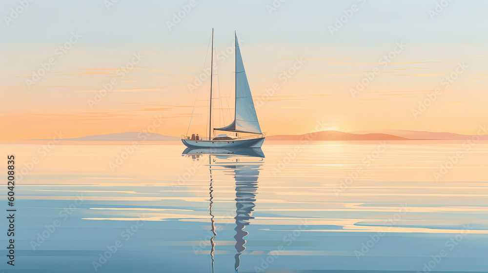 Fototapeta premium A reflective evening scene of a ship