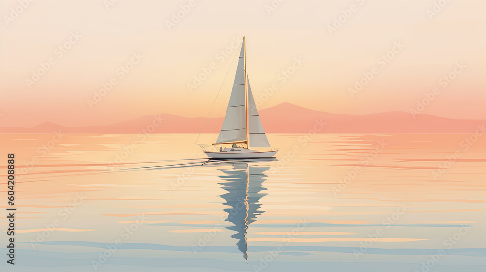 Fototapeta premium A reflective evening scene of a ship