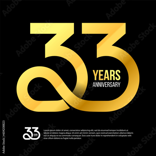 33 Th Anniversary Numbers Modern Gold Concept Logo. 33 Years Logotype. 33 Years Design Template. Vector Illustration