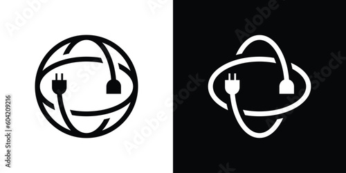 logo design world and electrical cable icon vector illustration