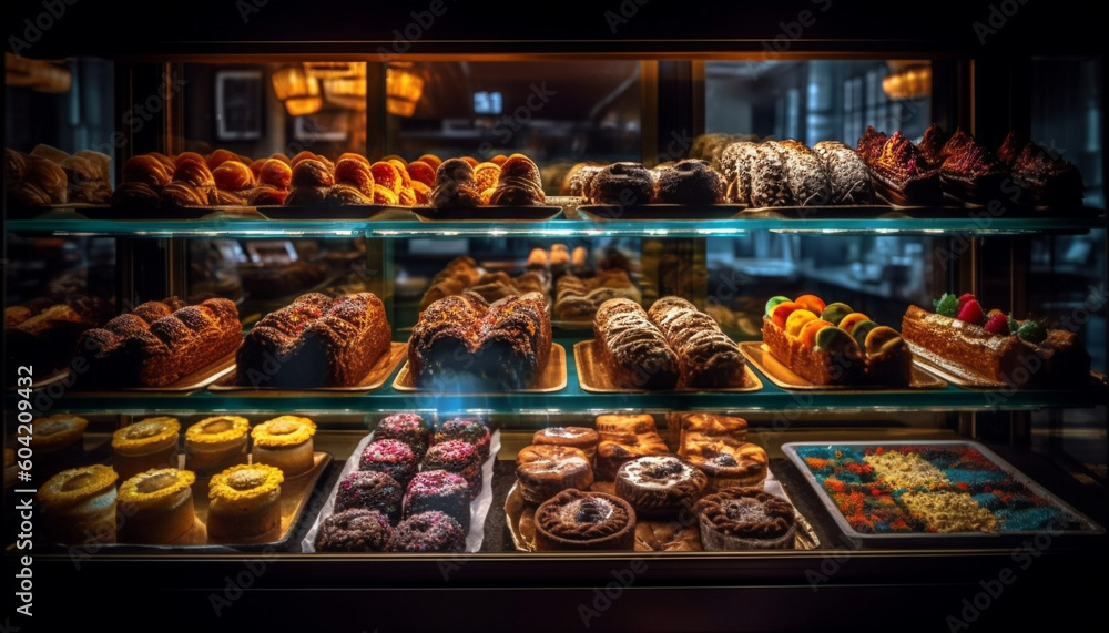 A tempting display of gourmet baked pastries and sweet treats generated by AI