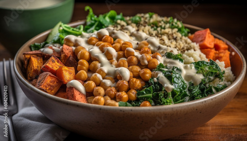 A gourmet vegetarian salad bowl with fresh organic ingredients generated by AI