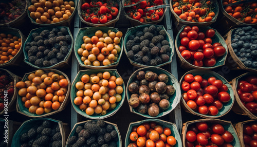 A vibrant collection of healthy fruits and vegetables in a bowl generated by AI