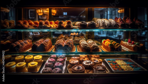 A tempting display of gourmet baked pastries and sweet treats generated by AI